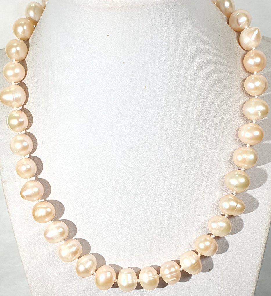 天然桃色珍珠,淡水 - 非常大 - 宁静与平和 - 925纯银镀金 - 项链 #2.1