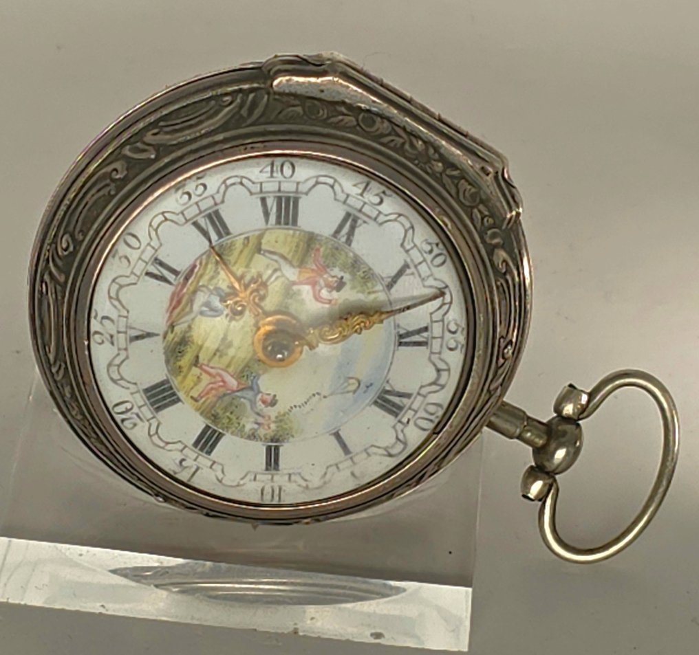 Tarts London - prunkvolle Repousse Silberspindeluhr - feinst gemaltes Ziffernblatt - Top Chatelaine - London um 1765 - Earlier than 1850 #4.3