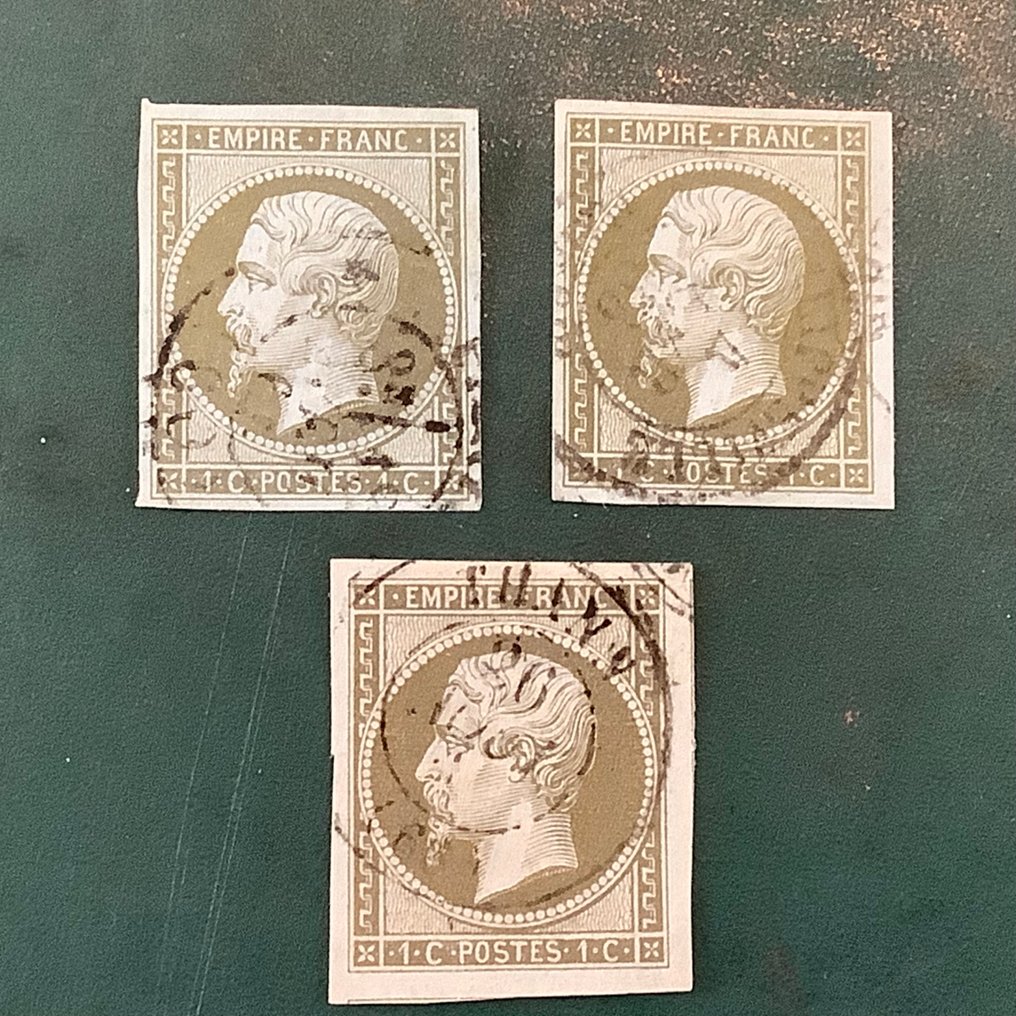 Γαλλία 1860 - 1 λεπτό Napoleon Empire - οι τρεις αποχρώσεις με καλές περιθωρίες. - Yvert 11, 11a en 11b #1.0