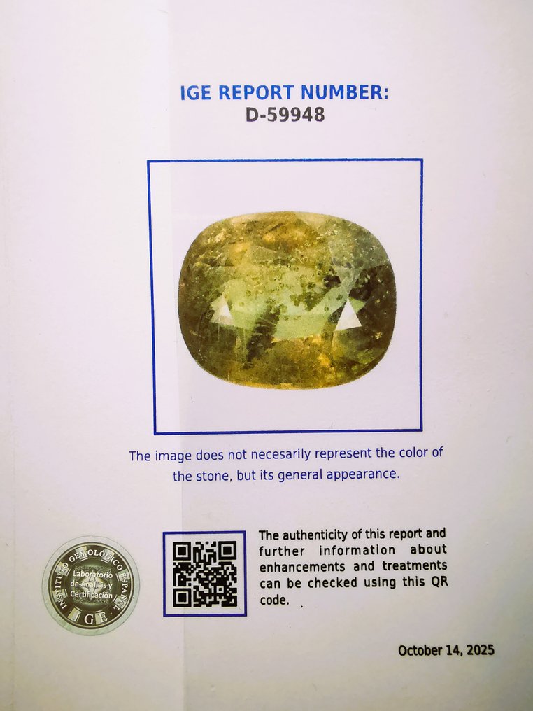 Sans prix de réserve - 1 pcs  Vert, Jaune Saphir  - 7.38 ct - Instituto Gemólogico Español (IGE) #3.2