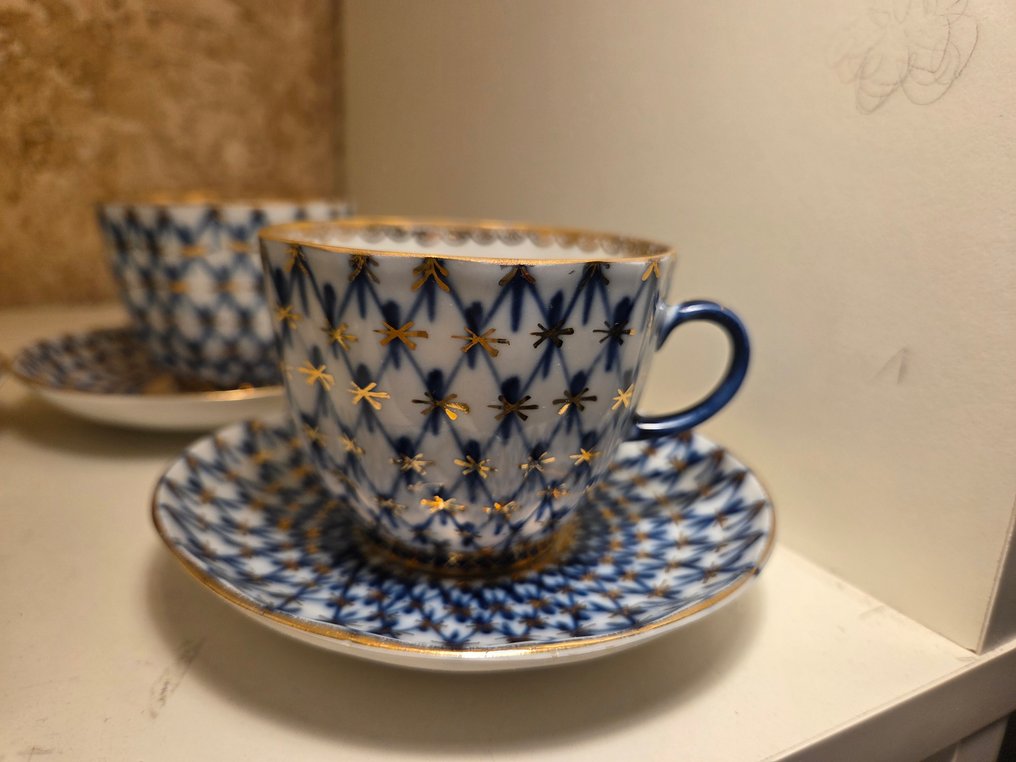 Lomonosov Imperial Porcelain Factory - Set de cafea pentru 4 (8) - Porțelan - Cobalt net #2.1