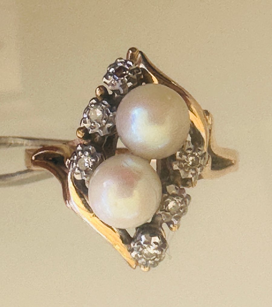 Bague de cocktail - 18 carats Or jaune, Or blanc Perle - Diamant #4.3