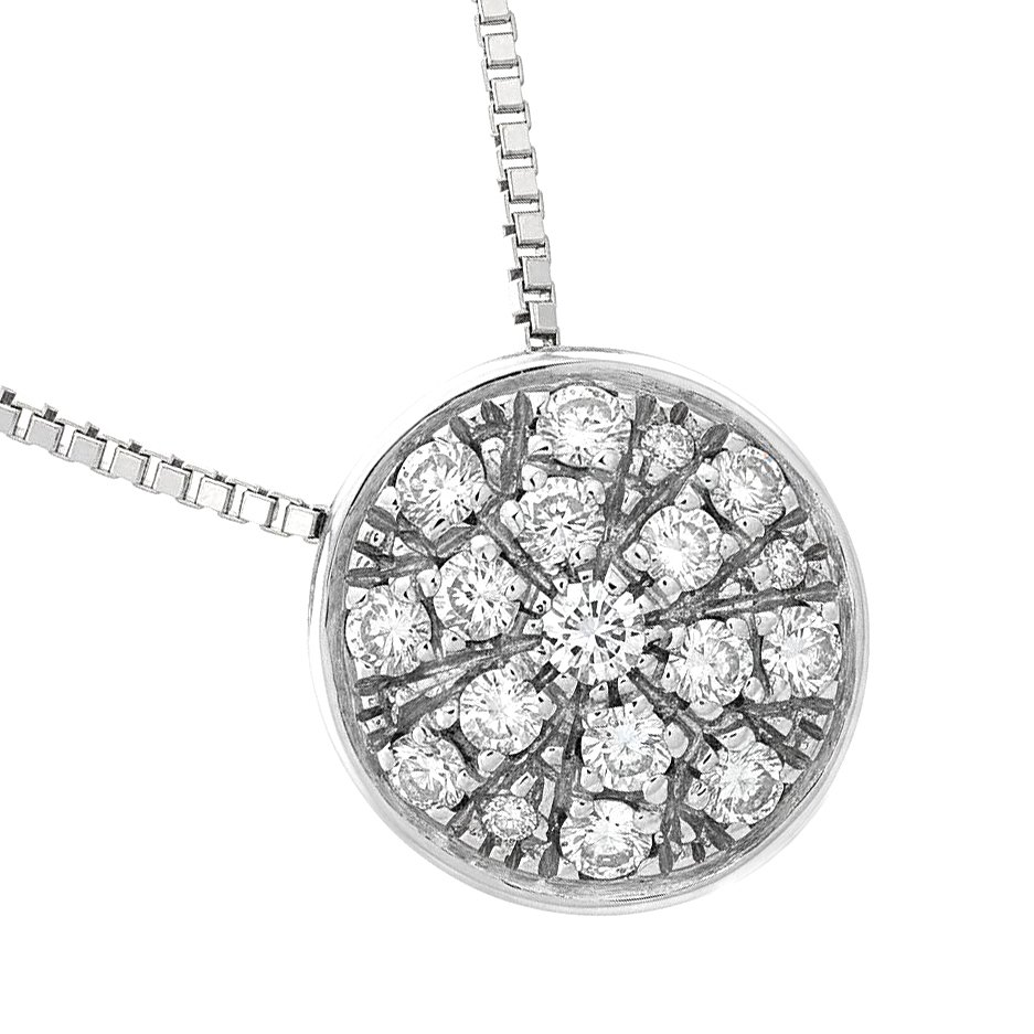 Colar com pingente - 18 K Ouro branco - 0.14ct. tw. Diamante (Natural) #1.0