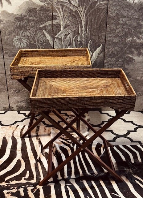Flamant - Bijzettafel (2) - Rattan, Hout - Birma riet, butlertray #1.0