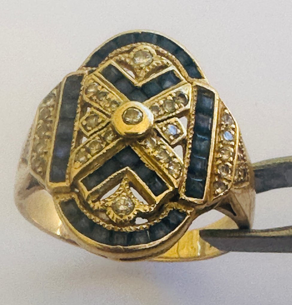 Βραδινό δαχτυλίδι - 18 καράτια Κίτρινο χρυσό Ζαφείρι - Διαμάντι #4.3