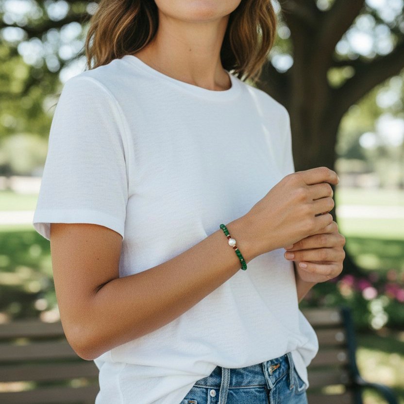 Ohne mindestpreis - Armband - 18 kt Gelbgold Perle - Smaragd - Ruby #2.1