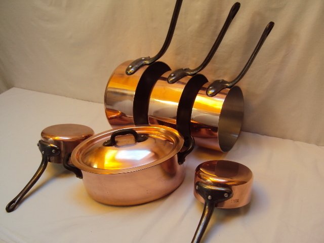 5 casseroles cuivre et 1 cocotte ovale avec couvercle - 烹饪锅套装 - 铜, 黄铜, 铁 #3.2