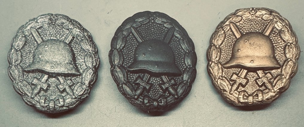 Γερμανία - Μετάλλιο υπηρεσίας - 3 Verwundetenabzeichen 1. Weltkrieg Stufe Schwarz, Silber und Gold 3 Pieces #3.2