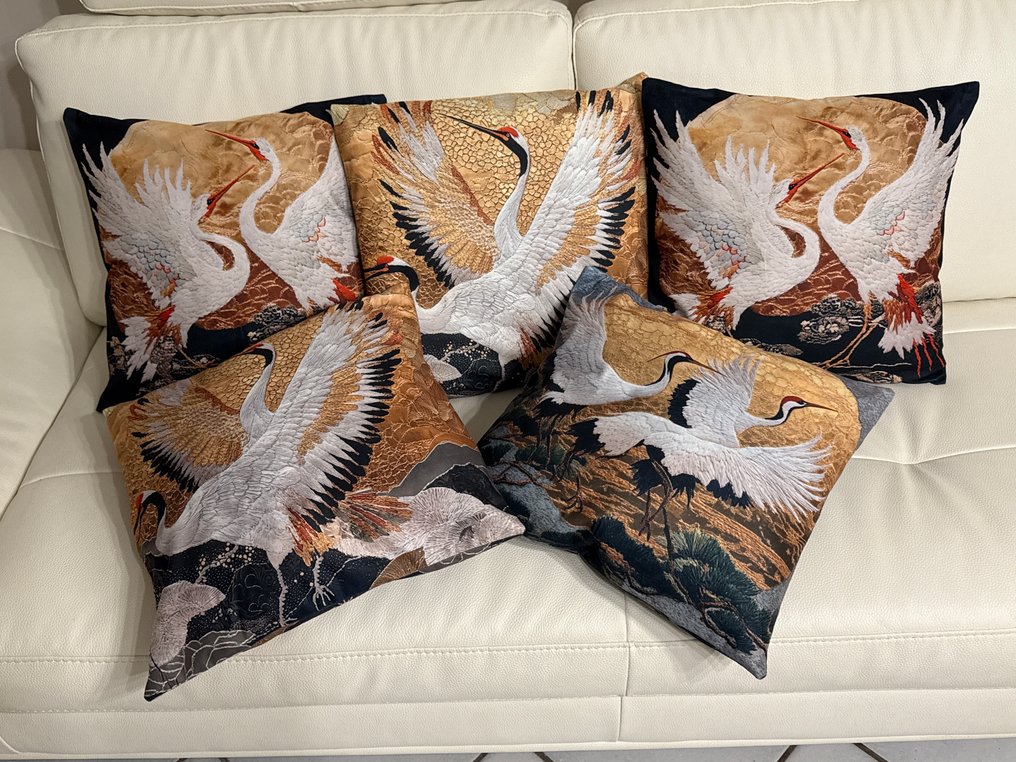 San Leucio top quality 5 μαξιλάρια διπλής όψης με εφέ κεντήματος με υδρόβια πουλιά. - Μαξιλάρι (5) #1.0