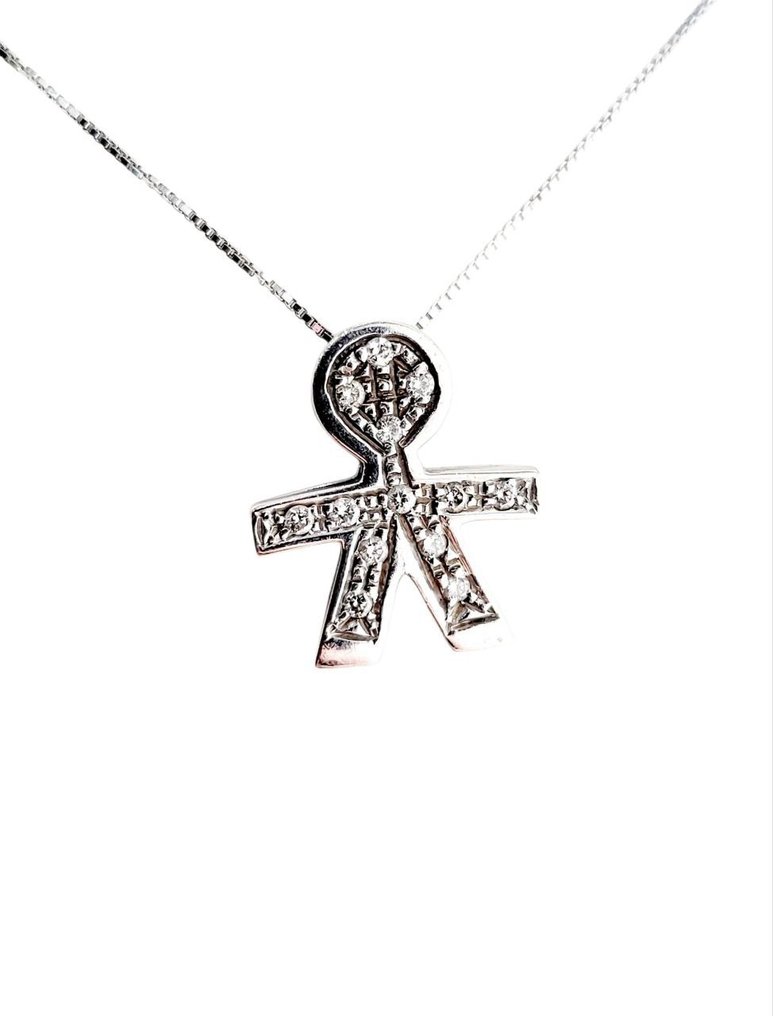 吊墜頸鏈 - 18 克拉 白金 -  0.20ct. tw. 鉆石 (天然)  #1.0