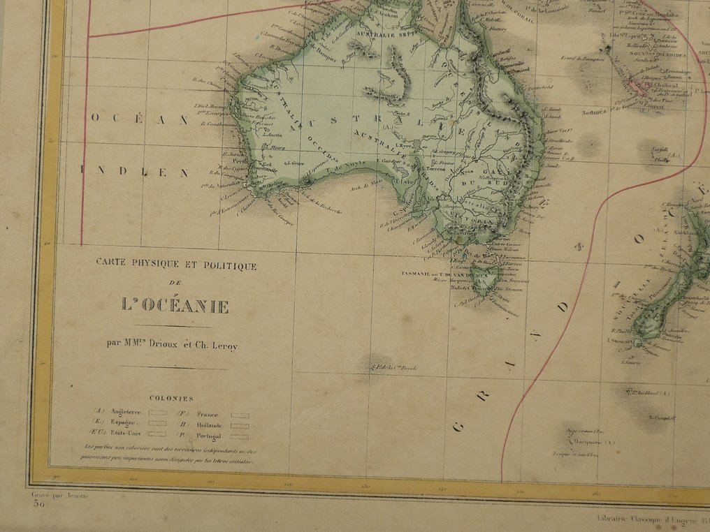 澳大利亚 - 新西兰; M. Drioux et Ch. Leroy - Carte physique et politique de L'Oceanique - 1861-1880 #4.3