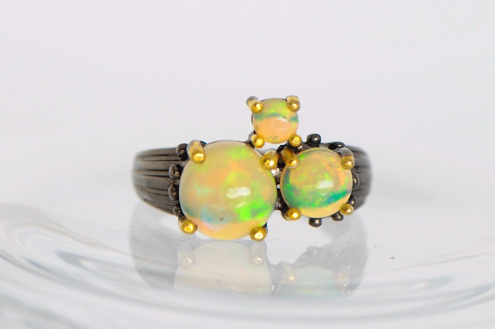 Argento 925 nero rodato - Opale - Anello #1.0