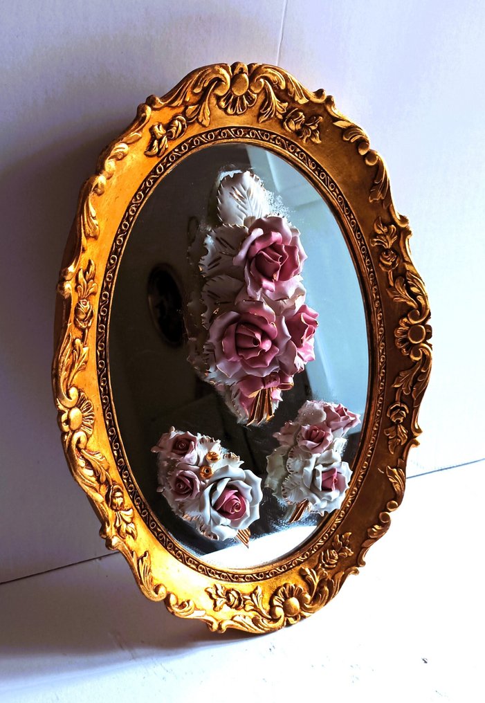 Καθρέφτης τοίχου- ξύλινο πλαίσιο  - Ξύλο, πορσελάνη και κρύσταλλο - Capodimonte #1.0