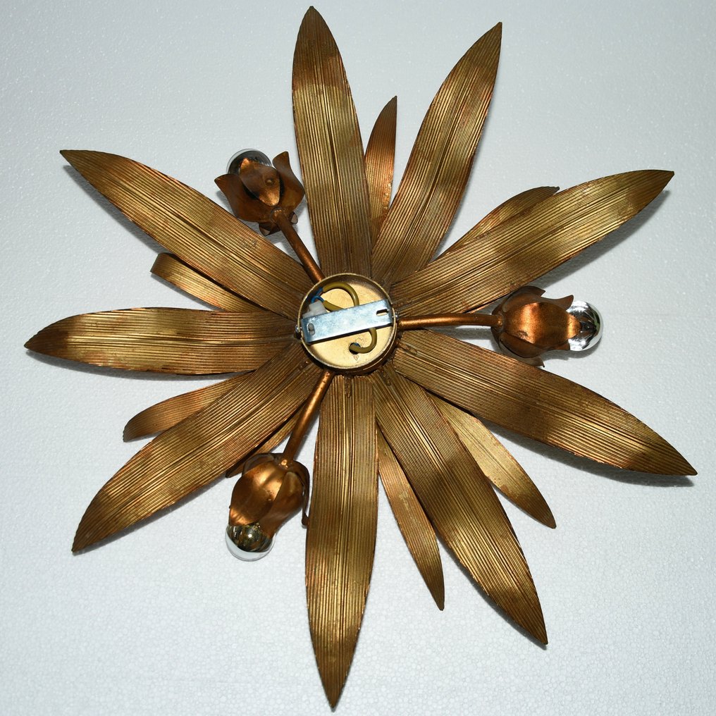 Taklampe - Gullbelagte blader dekorasjon med fire steder - Stål, Metall, Gullbelagt - Diameter 60 cm #3.2