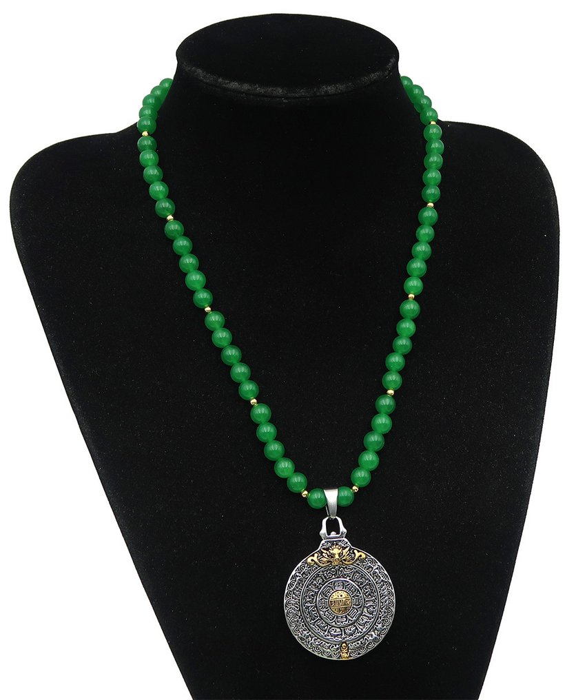 Emerald - Tibetan Mlong - Protection against evil and demons - 14K Gold Filled Gold Clasp - Necklace #3.2