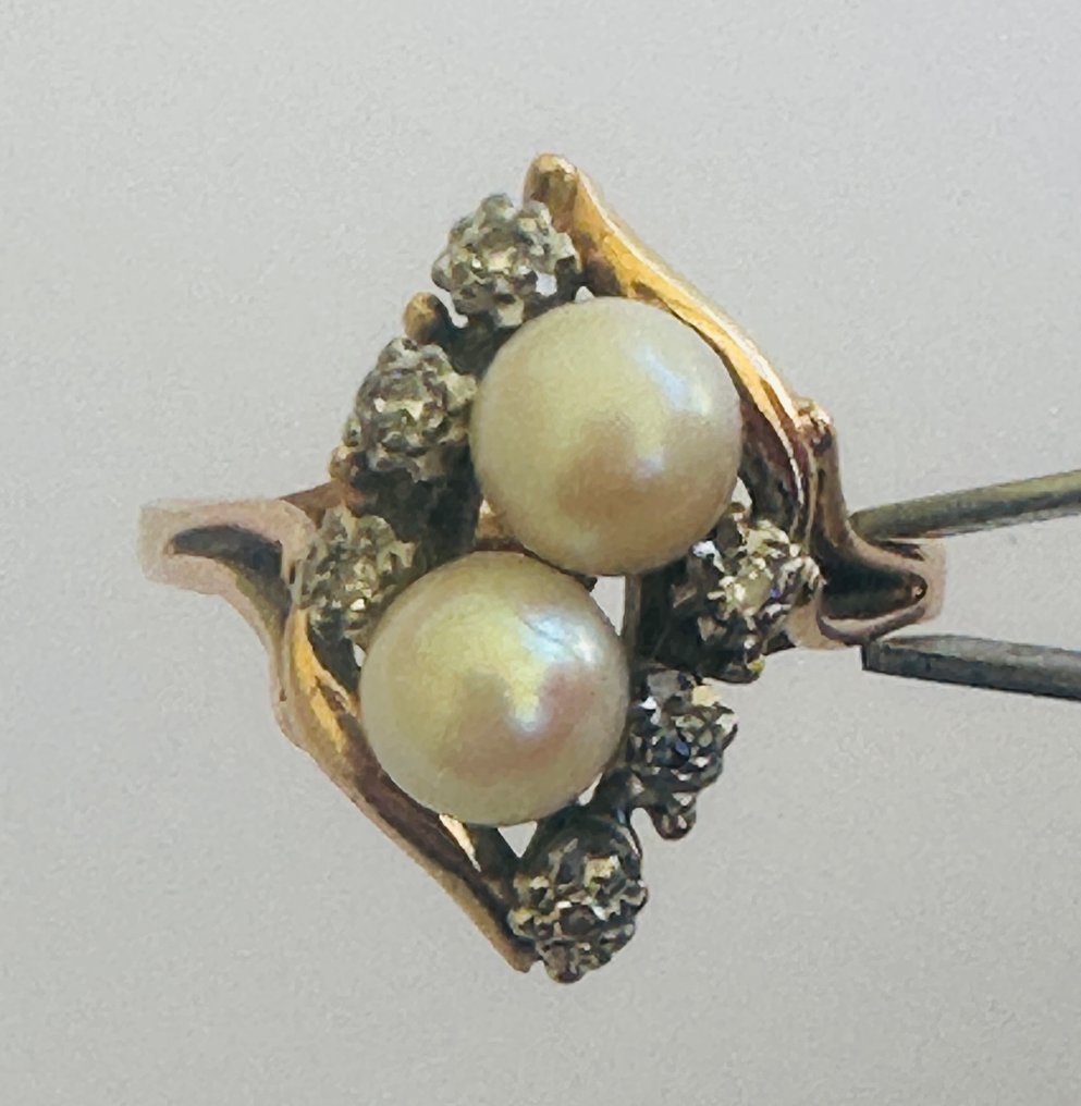 Bague de cocktail - 18 carats Or jaune, Or blanc Perle - Diamant #1.0