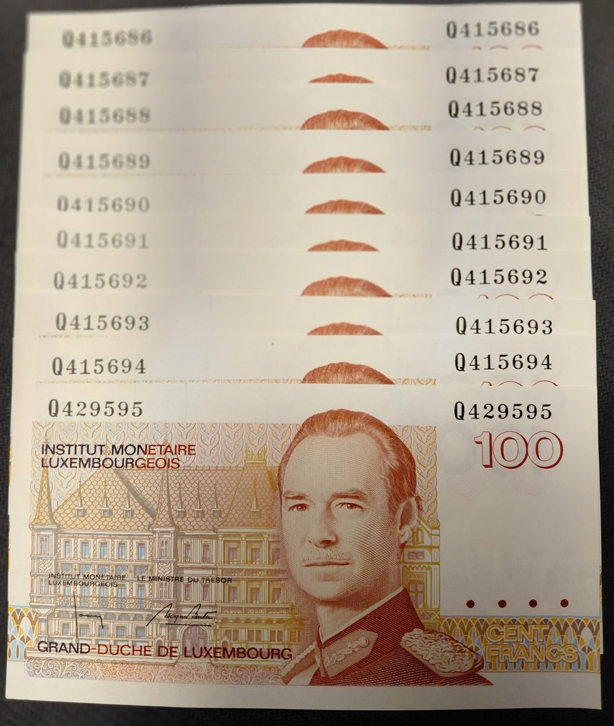 Luksemburg. - 10 x 100 Francs - ND (1986) - Consecutive - Pick 58b (Bez ceny minimalnej
) #1.0