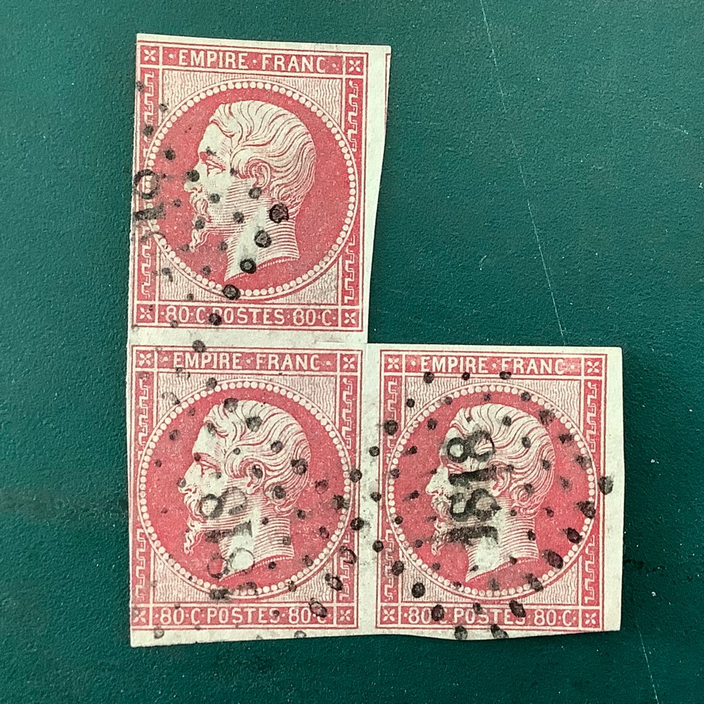 Frankrijk 1862 - 80 cent Napoleon Empire - blok van drie - Yvert 17B #1.0