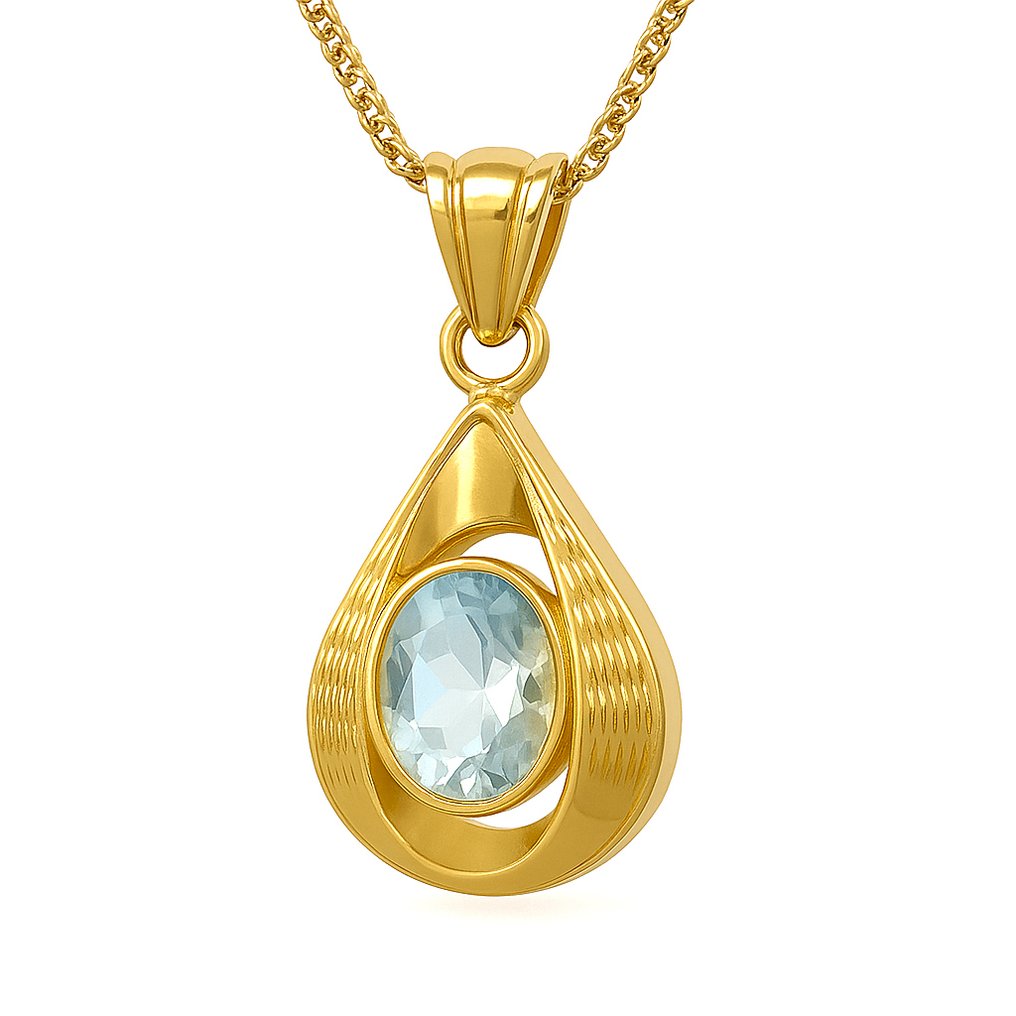 Collier avec pendentif - 18 carats Or jaune - 1.85ct. tw. Aigue-marine #1.0