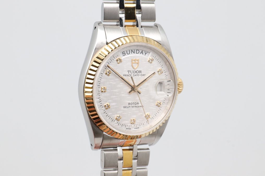 Tudor - Prince Date+Day - Sem preço de reserva - 76213 | Silver Linen Dial w/ Diamond Settings - Homem - 2000-2010 #3.2