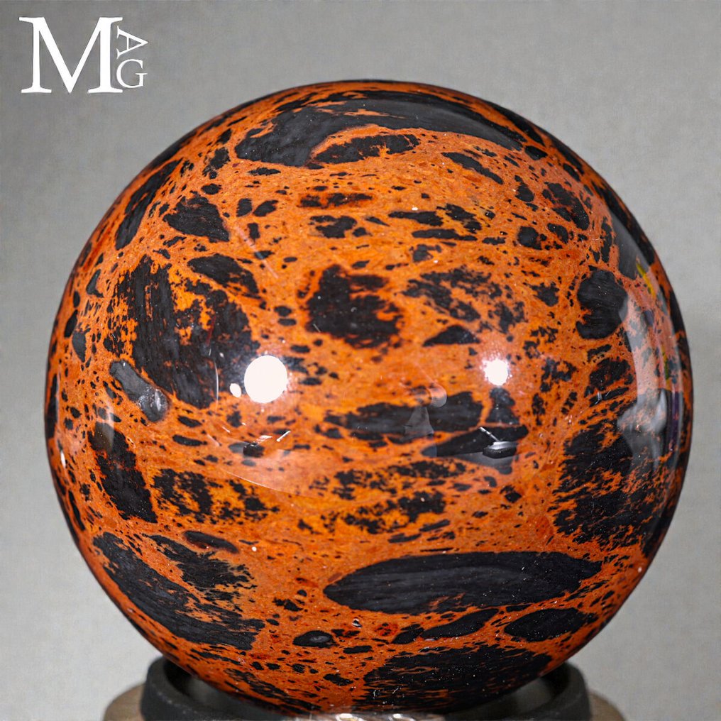 Mahogni obsidiansfære - Meget sjælden kvalitet - Rød plettet obsidiansfære - Højde: 78.5 mm - Bredde: 78.5 mm- 608 g #3.2