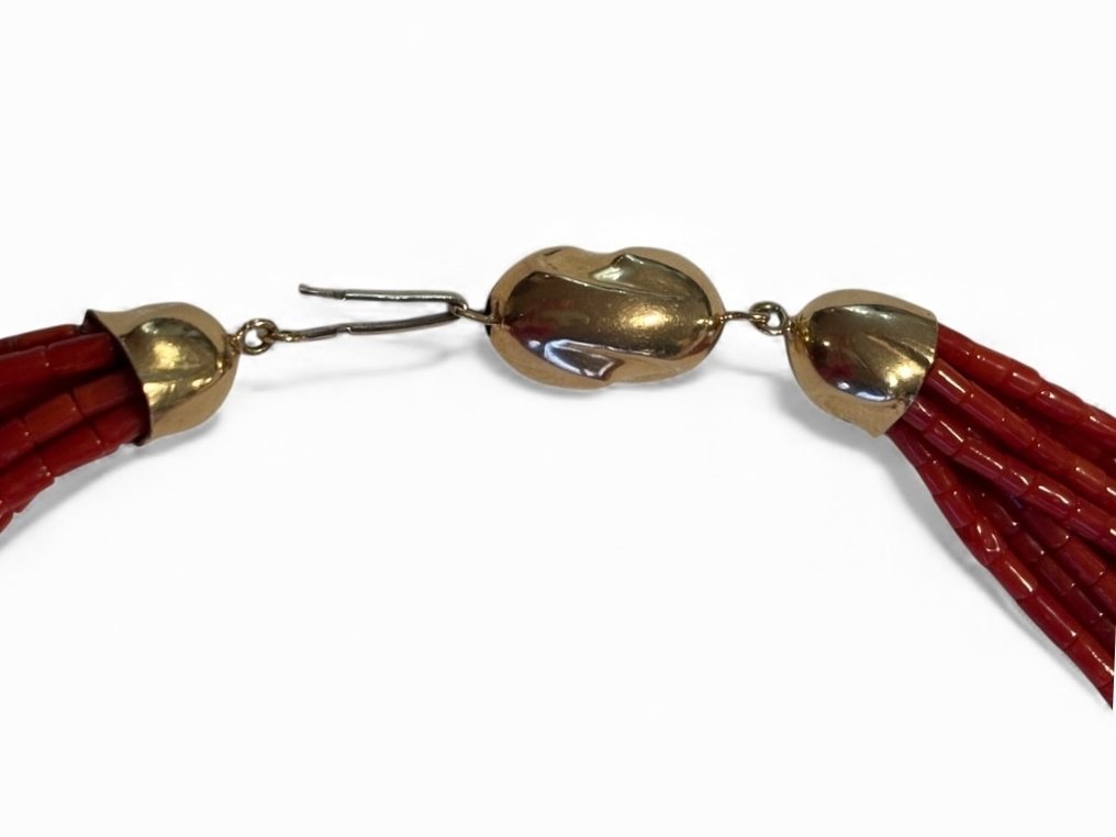 χωρίς τιμή ασφαλείας - Αλυσίδα - 18 καράτια Κίτρινο χρυσό Κοράλλι - Κοράλλι αίματος - Ιταλικό κοράλλινο κολιέ #3.2