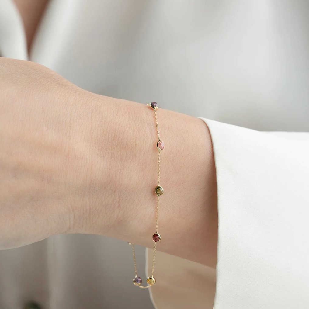 No reserve price - Handmade - Bracelet - 14 kt. Yellow gold Zircon - Multiple Colour Stones #2.1