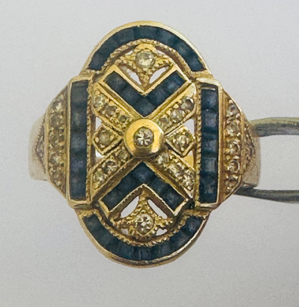 Βραδινό δαχτυλίδι - 18 καράτια Κίτρινο χρυσό Ζαφείρι - Διαμάντι #1.0