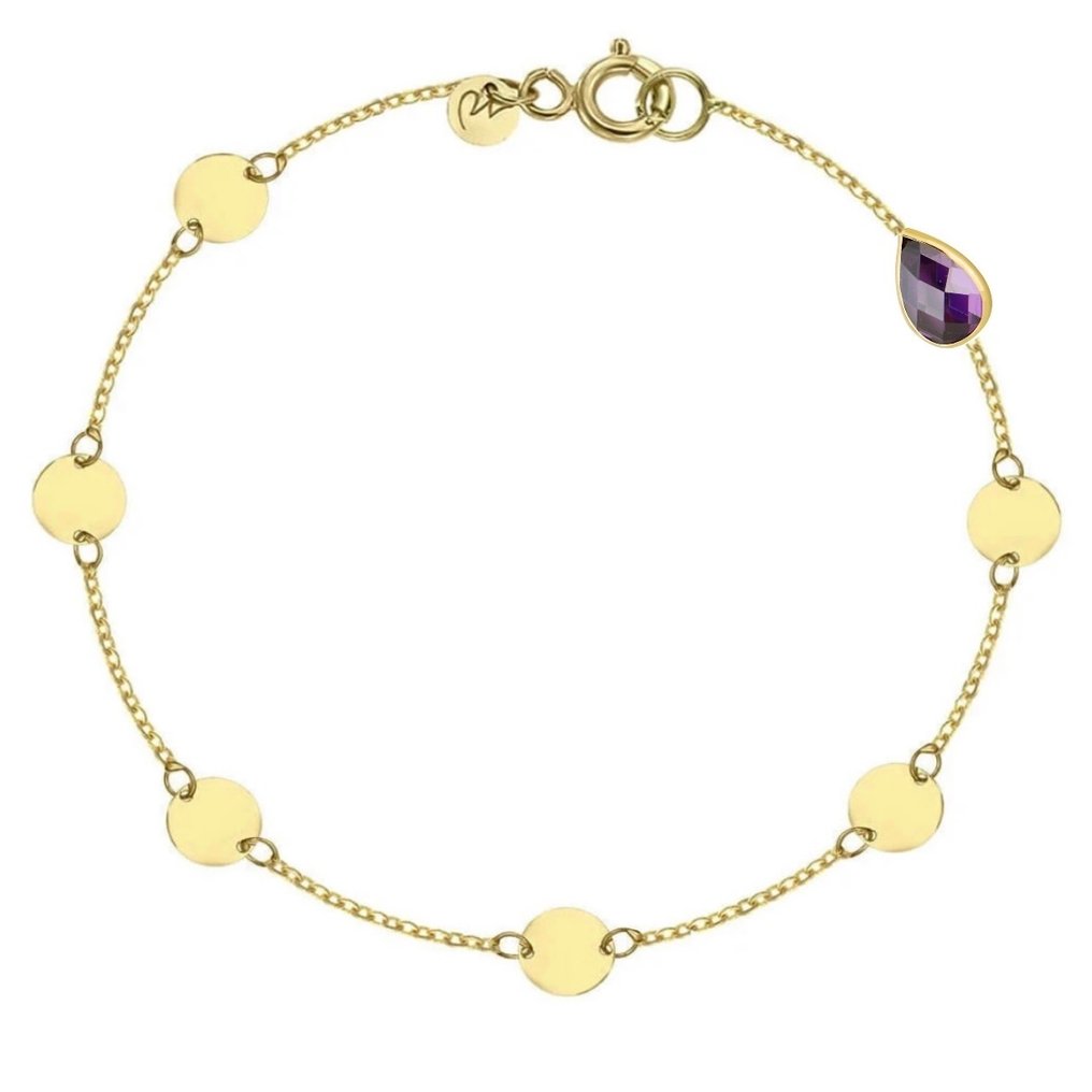 没有保留价 - Handmade - 手镯 - 14K包金 黄金 锆石 - 紫色宝石的圆圈 #4.3