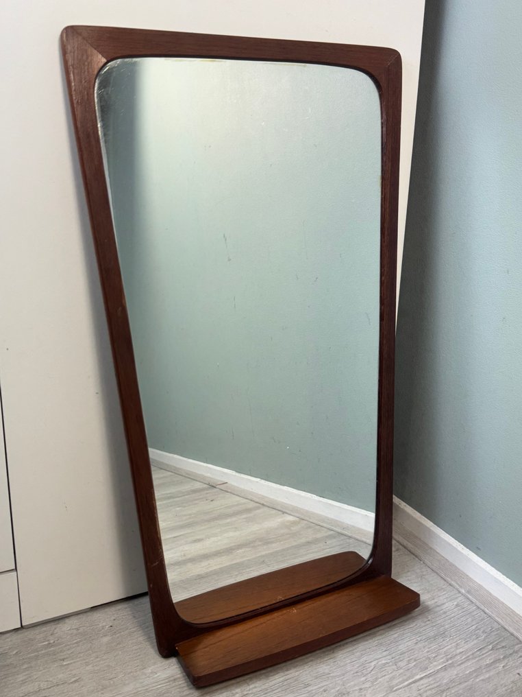 Wall mirror - Teak - Teak wooden mirror with shelf – Mid Century #2.1