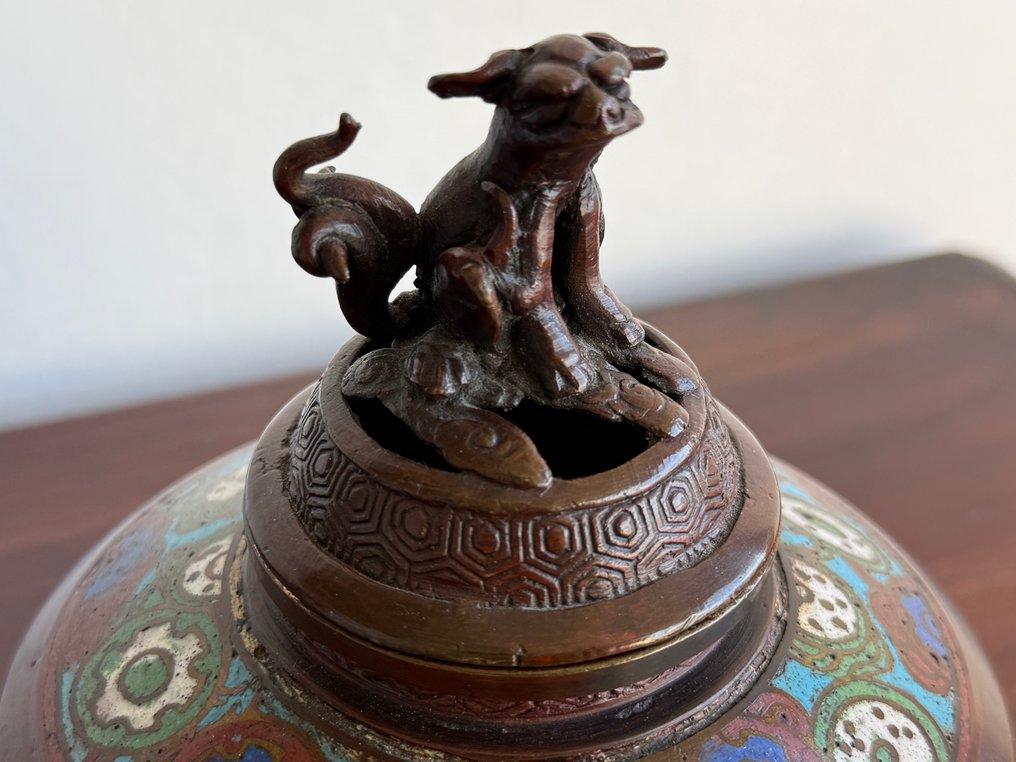 Røgelsesbrænder - Bronze, Messing - Japansk champlevés emalje wierook. #2.1