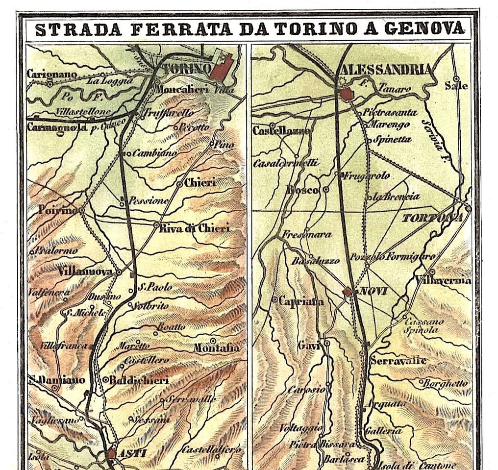 Włochy - Torino, Genova; F. Artaria - Strada ferrata da Torino a Genova - 1845 #2.1