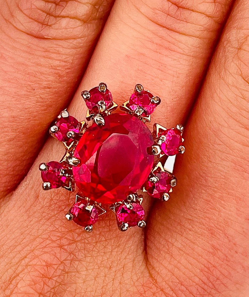 没有保留价 - 戒指 - 9 kt. 黄金, 银 红宝石 - 红宝石 #3.2