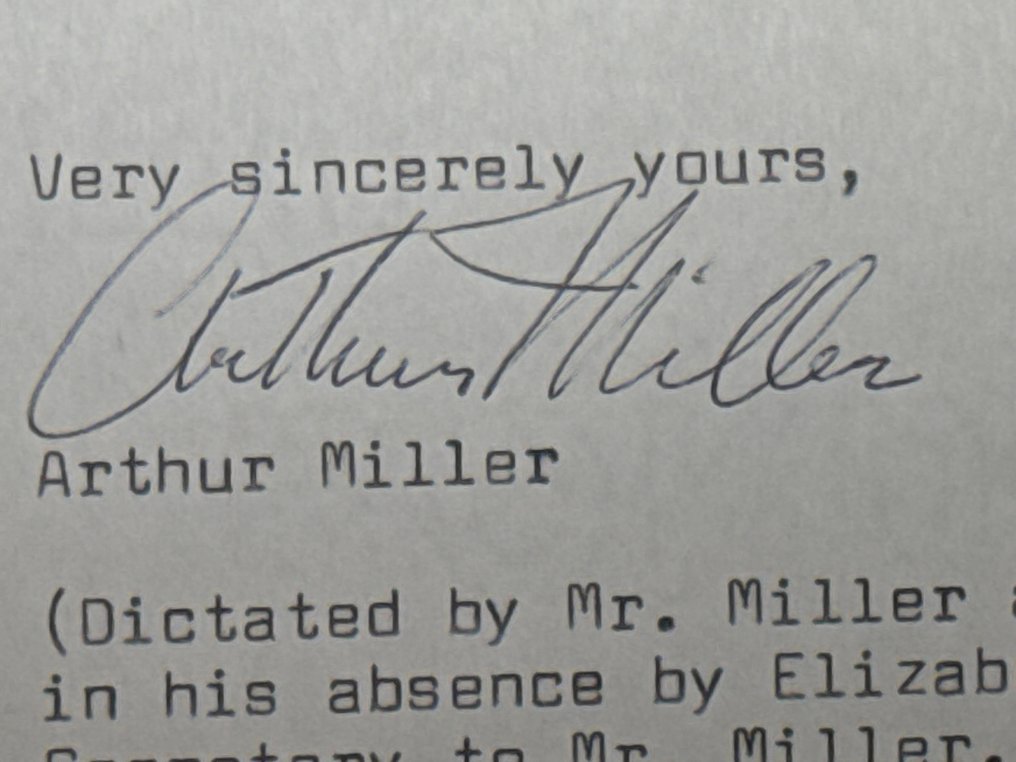Arthur Miller (1915–2005) famous American actor and writer, husband of Marilyn Monroe - Important typed and autograph signed letter to a german journal about Antisemitism in the word - 1960 #2.1