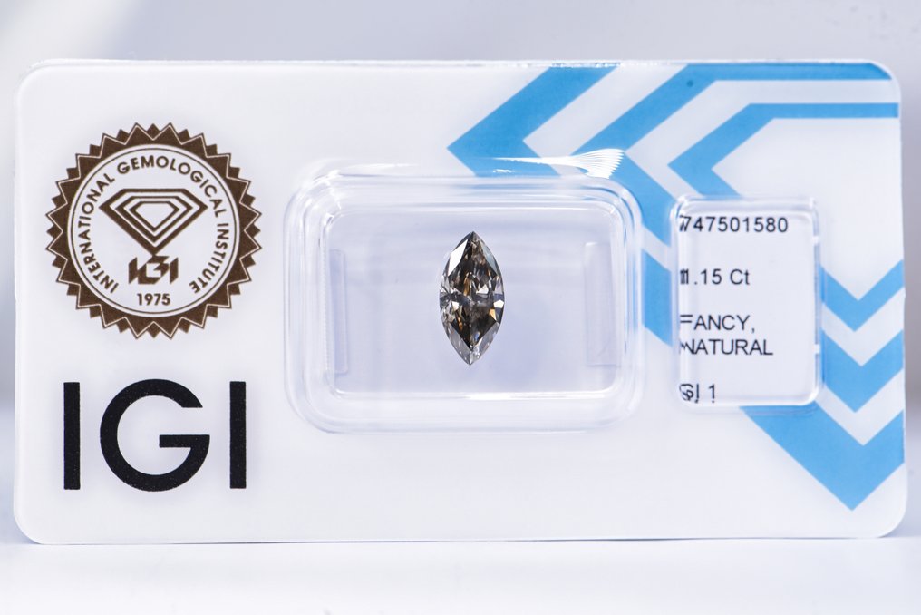 没有保留价 - 1 pcs 钻石  (天然色彩的)  - 1.15 ct - 榄尖形 - Fancy deep 稍帶棕色的, 稍帶綠色的 黄色 - SI1 微内含一级 - 国际宝石研究院（IGI） - VG #1.0