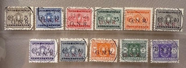 Italian Social Republic 1943 - Marked with overprint G.N.R. complete series of 11 values, print run Brescia, cancelled. - Sassone #1.0