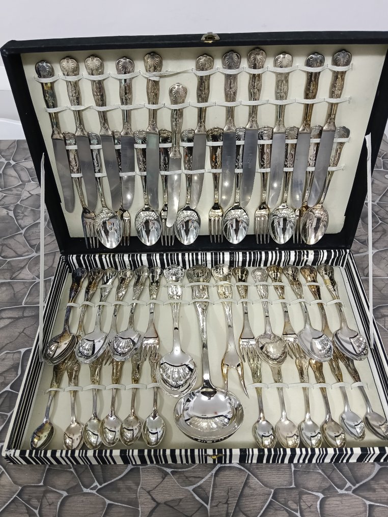 Servizio di posate per 12 (51) - Metallo bianco - Acciaio placcato argento #1.0