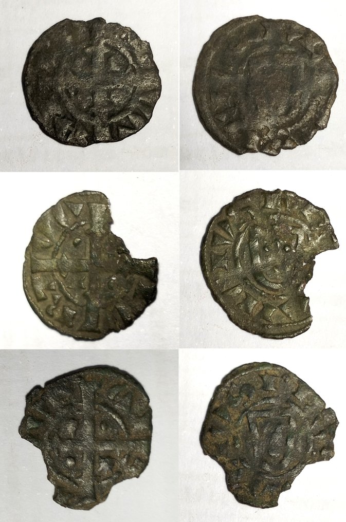 . Portogallo D. Sancho II (1223-1248). 3 Dinheiros - Bolhão ND - A/ Cruz Floreada ou Recruzetada - R/ Escudetes com Escudetes Todos Diferentes  (Senza prezzo di riserva) #1.0