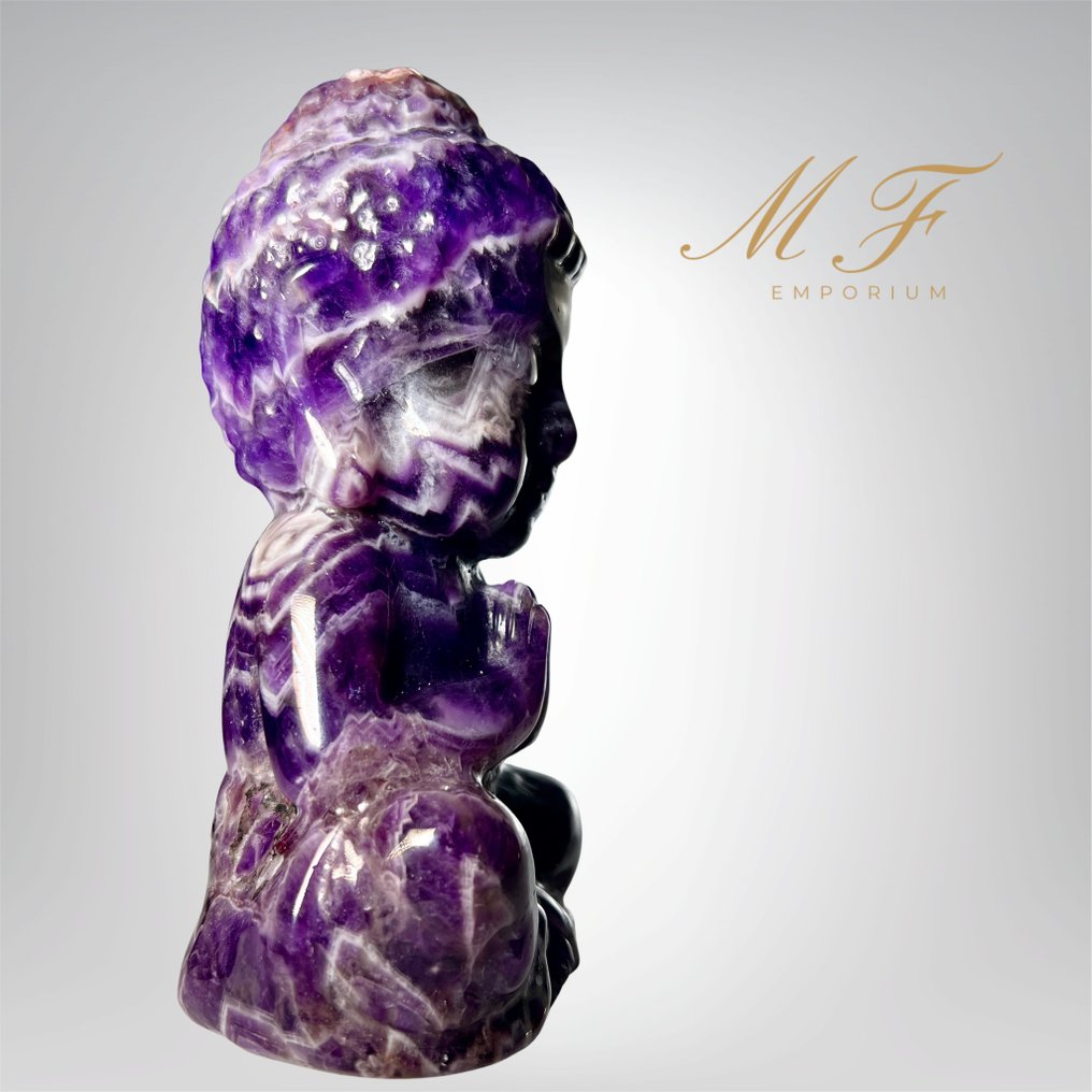 Premium - Amethyst Buddha Chevron XL Carving - Height: 150 mm - Width: 80 mm- 800 g - (1) #4.3