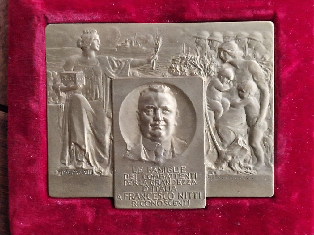 Ανάγλυφο, Lastra Fascista Opera Combattenti per Francesco NITTI - 105 mm - Μπρούντζος - 1918 #1.0