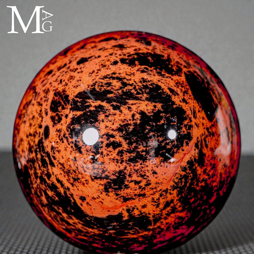 Mahogni obsidiansfære - Meget sjælden kvalitet - Rød plettet obsidiansfære - Højde: 81 mm - Bredde: 81 mm- 662 g #1.0