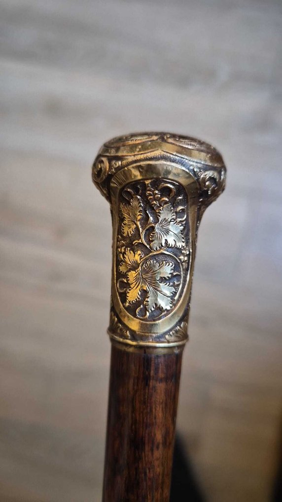 Walking stick - Wood, Bone, Gold plated - walking stick 1818 #1.0