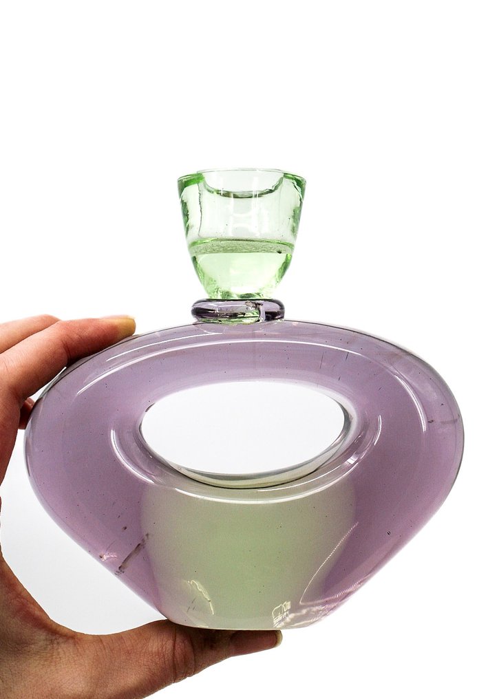 Bougeoir Boho Skrdlovice en verre d'art - Emanuel Beranek - Taperstick (kleine blaker met een dunne pijp) - Uraniumglas #1.0