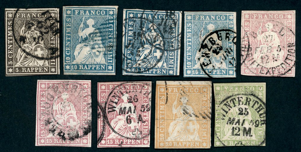 Switzerland  - Interesting lot with 9 stamped Strubel - Schweiz - Strubel #1.0
