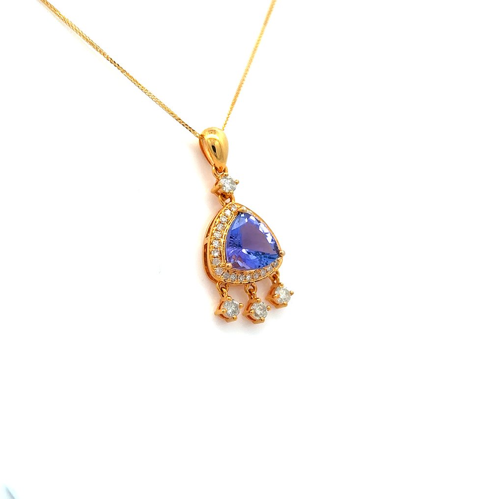 吊坠项链 - 14K包金 黄金 -  1.50ct. tw. 坦桑石 - 钻石 #4.3