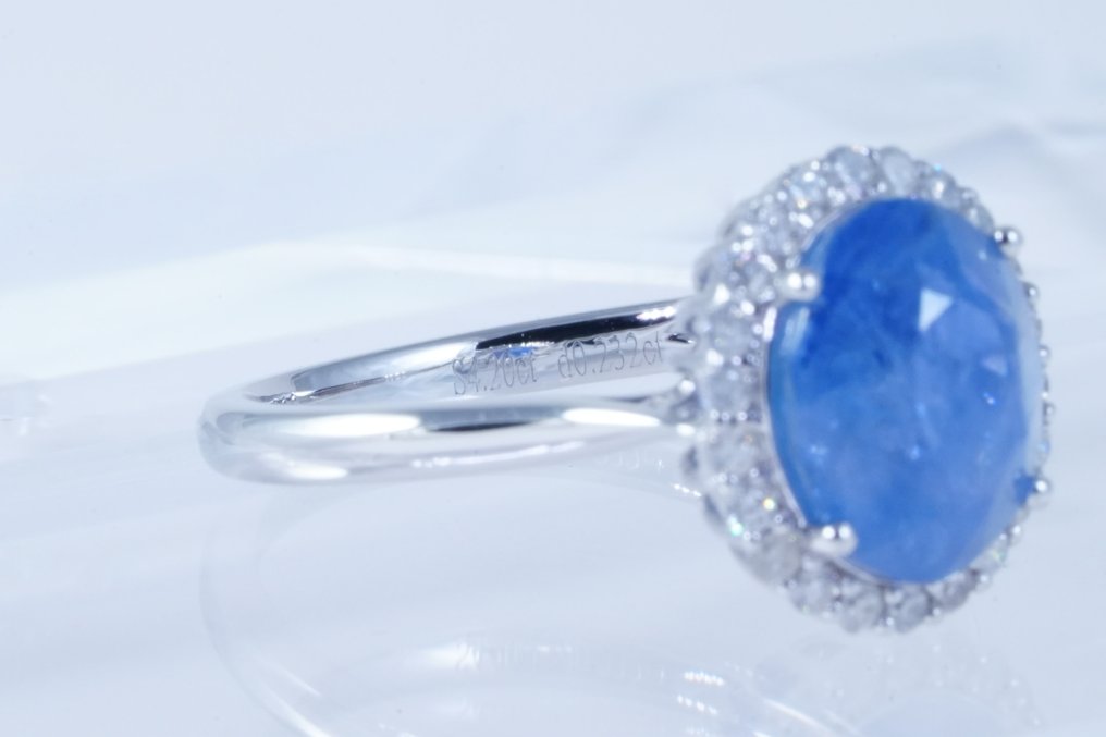 沒有保留價 - 戒指 鉑金 -  4.20ct. tw. 藍寶石 - 鉆石 #4.3