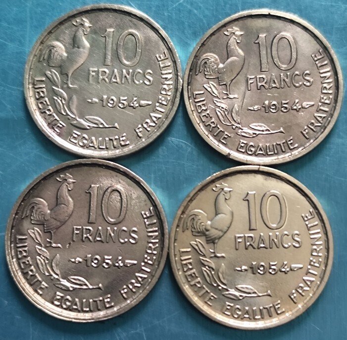 France. 10 Francs 1954 Guiraud (lot de 4 monnaies)  (No reserve price) #1.0