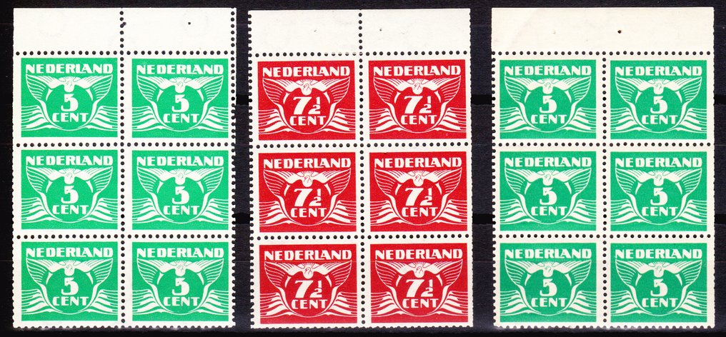 Ολλανδία 1937 - 3x Vel από 6 προερχόμενα από το φυλλάδιο ταχυδρομικών γραμματοσήμων PZ38N με Befund H. Vleeming #2.1