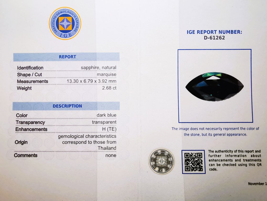 No reserve price - 1 pcs Blue Sapphire - 2.68 ct - Instituto Gemólogico Español (IGE) #3.2