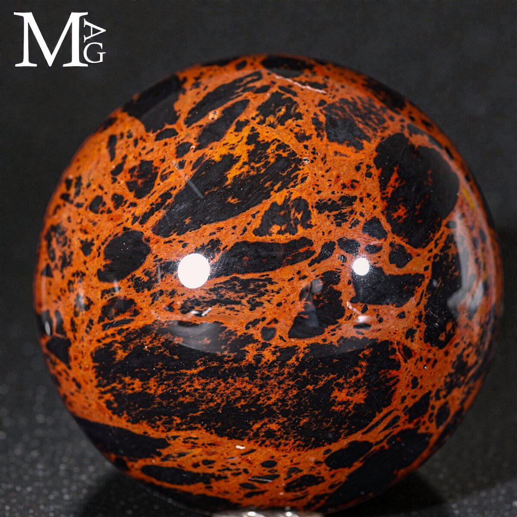 Mahogni obsidiansfære - Meget sjælden kvalitet - Rød plettet obsidiansfære - Højde: 78.5 mm - Bredde: 78.5 mm- 608 g #1.0